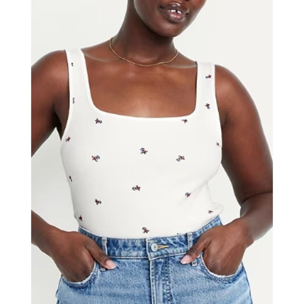 Old Navy Cream Floral Ultra Crop Rib Knit Top NEW Womens XL Top Sleeveless